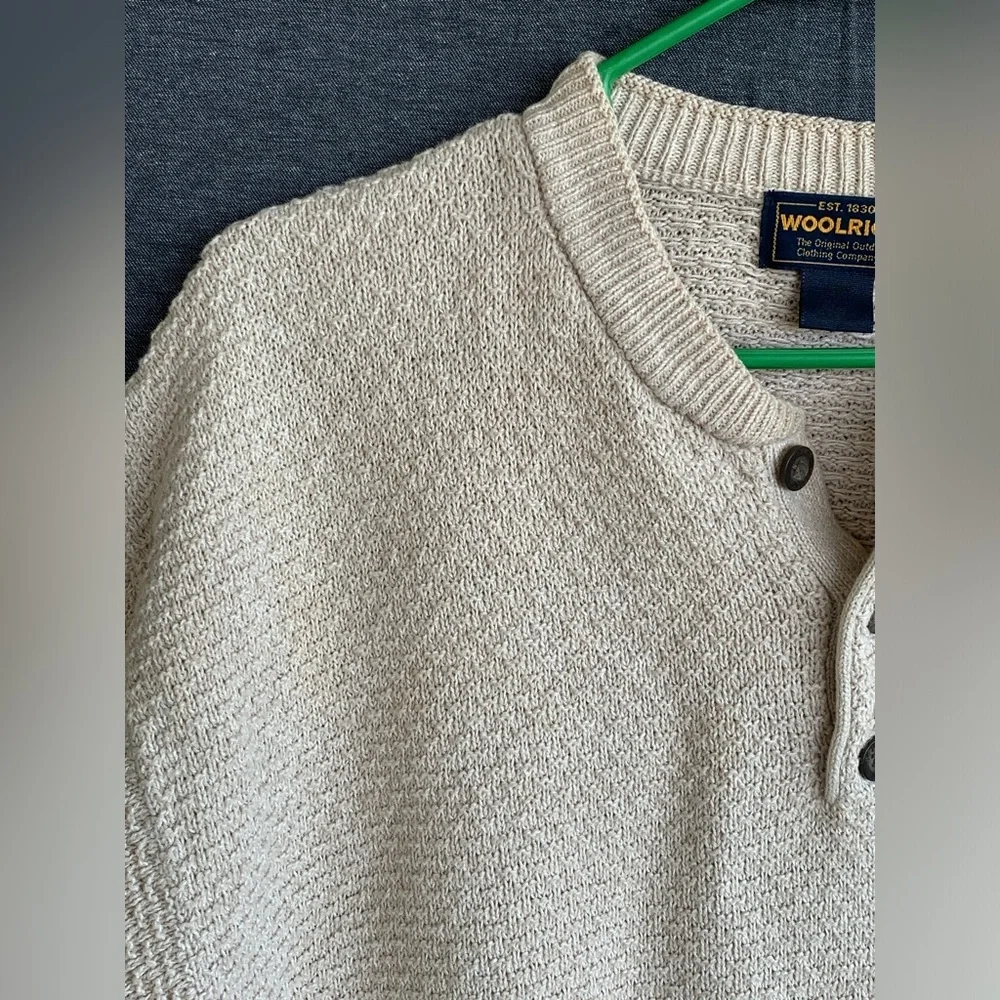 Vintage 80s 90s Woolrich Button Henley British Tan Sweater Mens